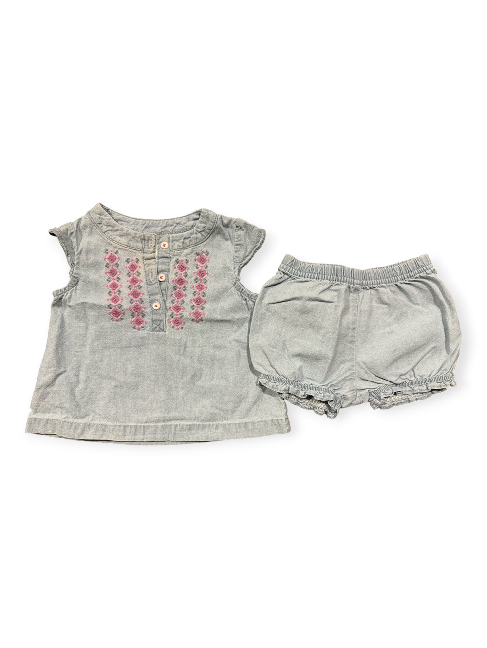 Carter's Baby Girls Size 6 Months Denim Embroidered Top and Shorts Set
